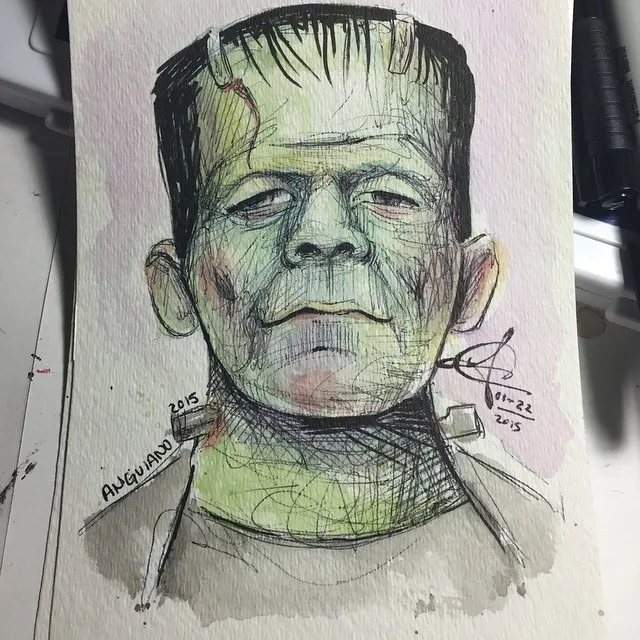 5in x 7in Watercolor and Ink "Frankenstein's Monster"