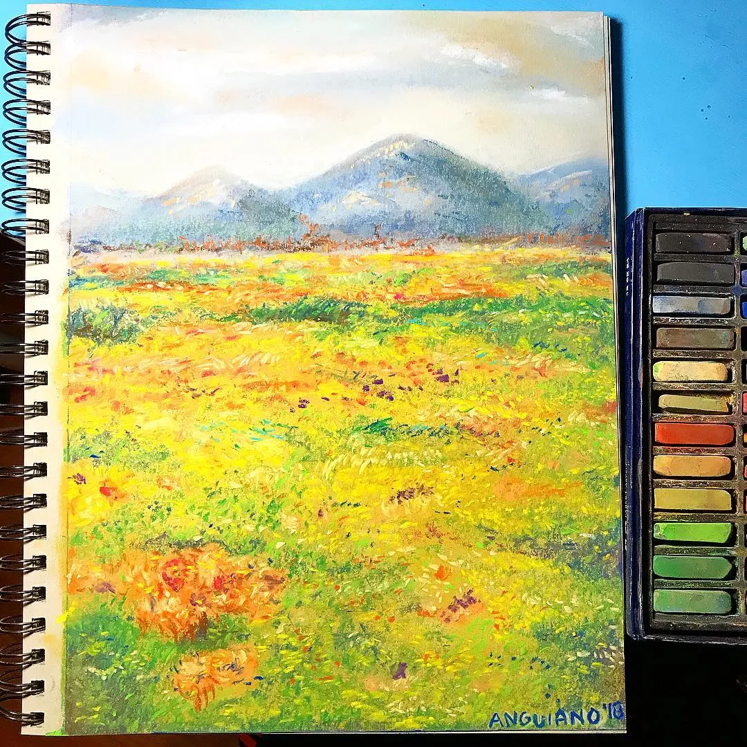 Pastel piece titled "A field of Wildflowers, pastel drawing ‍" by Anguiano Art