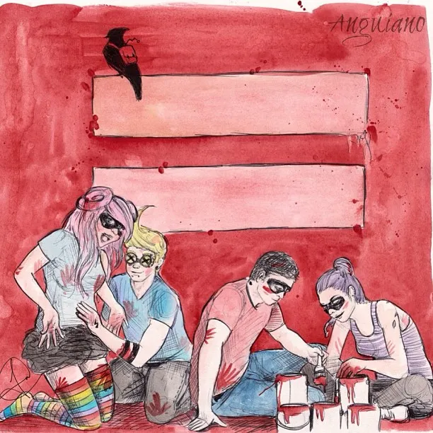 "Anguiano and The Unlikely Superheroes want equality", a piece by Anguiano Art from the Instagram archive