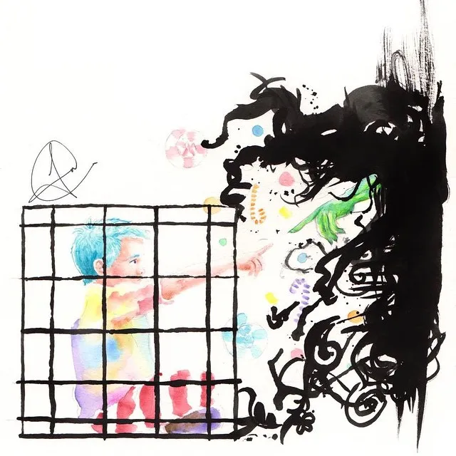 "Caged like Hansel", a piece by Anguiano Art from the Instagram archive