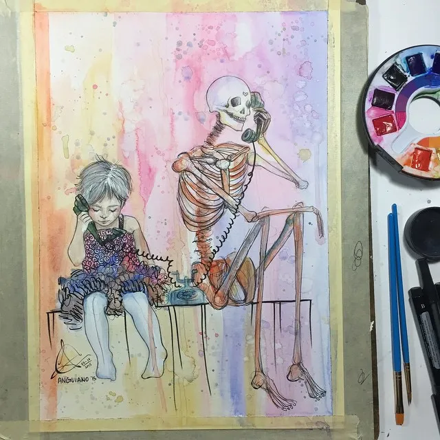 "Call the Dead", a piece by Anguiano Art from the Instagram archive
