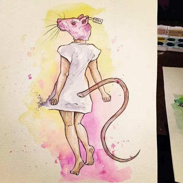 "Captive and the 55cent Mask", a piece by Anguiano Art from the Instagram archive