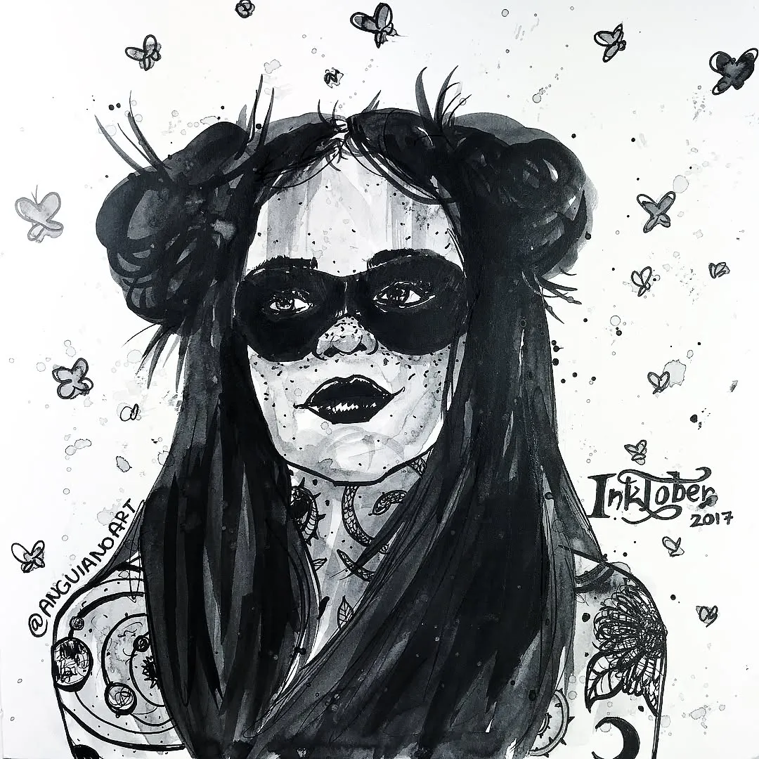 Day 31: Mask...I did it!!! Very proud of myself for sticking to this art challenge :) My first time participating in inktober