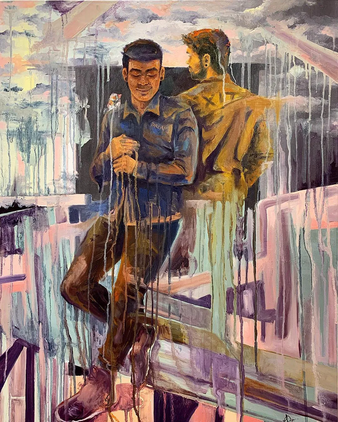 “Dream and Exit”, this is an assignment I had been working on where my professor wanted me to explore the oil medium and try a loose technique with my figures and details. I enjoyed doing the drips and I want to include more of them in my future pieces. This was for my midterm final! I included this in my portfolio