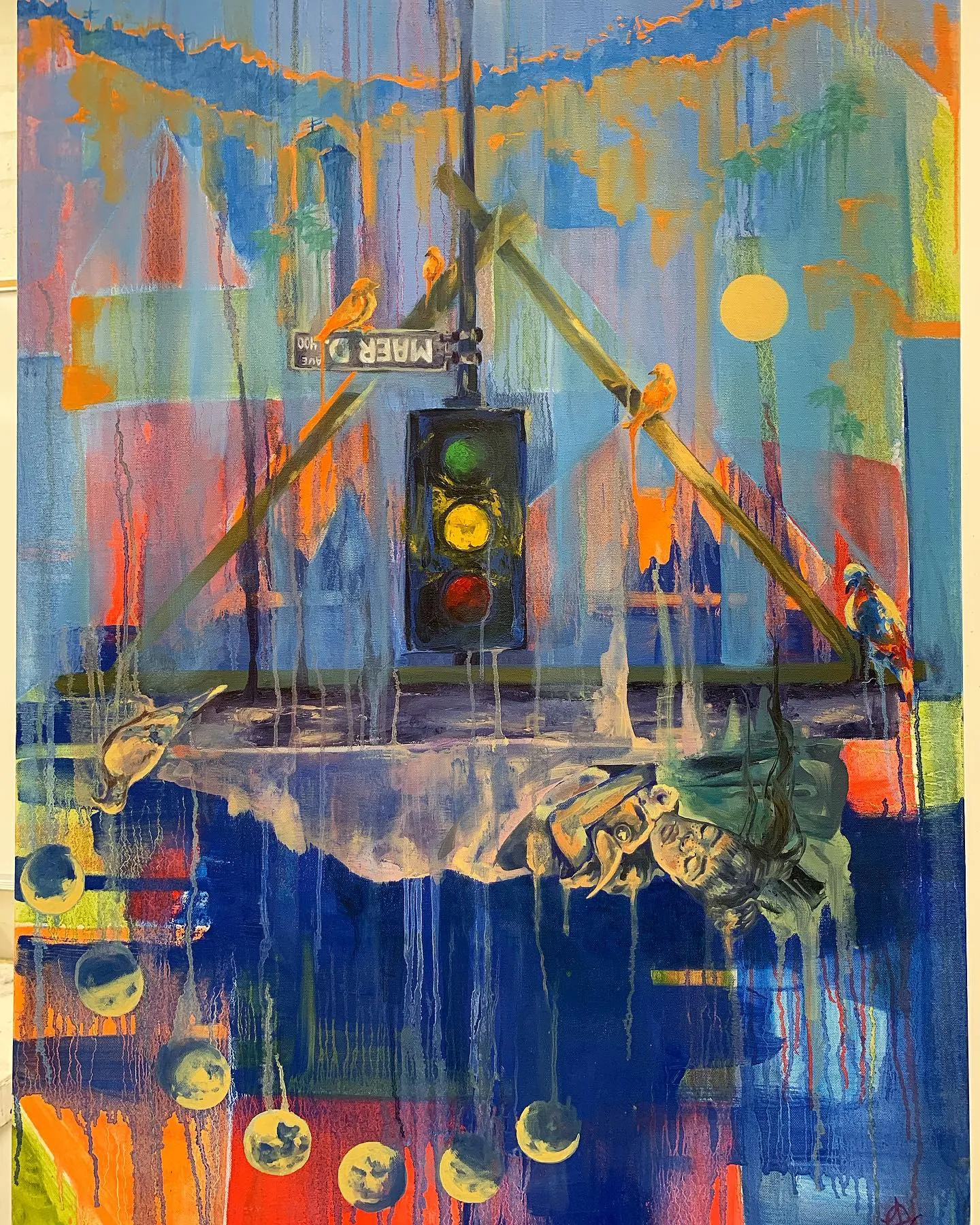 “Dreaming under the artificial city lights” oil on a 30” x 40” stretched canvas. Part 2 of the final for painting class