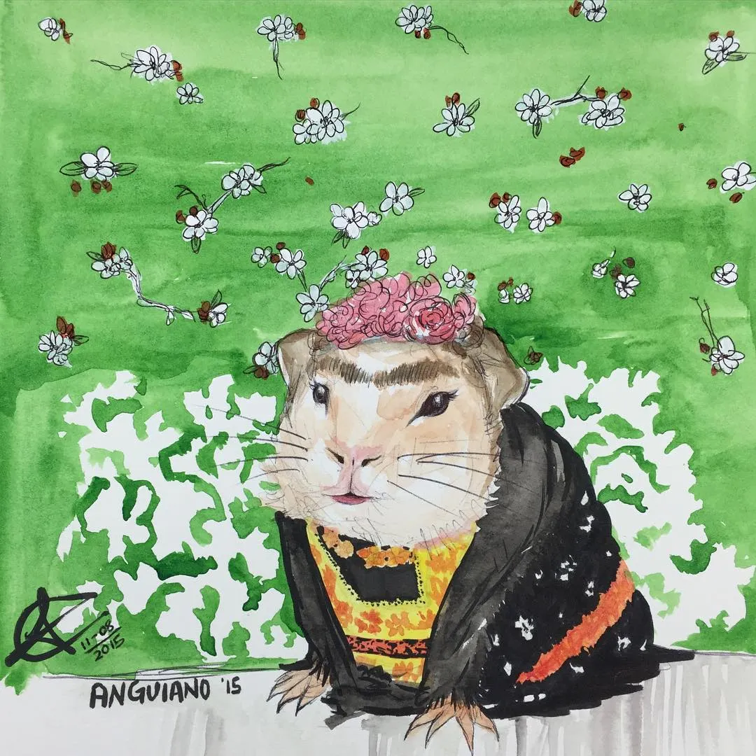 "Guinea Kahlo", a piece by Anguiano Art from the Instagram archive