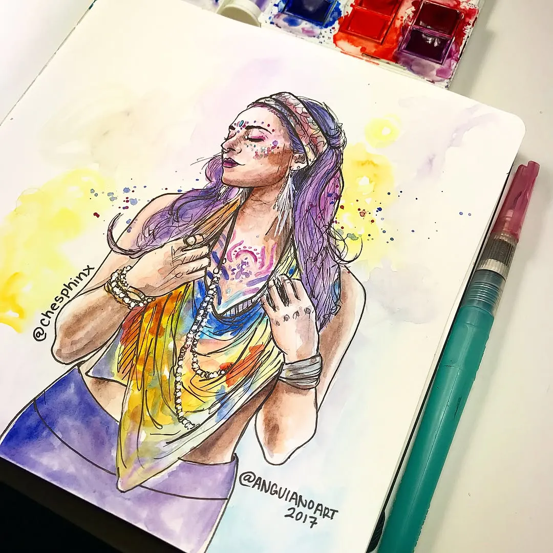 I was inspired by she’s always creating awesome worlds. Thank you again for letting me draw you in my sketchbook! ‍