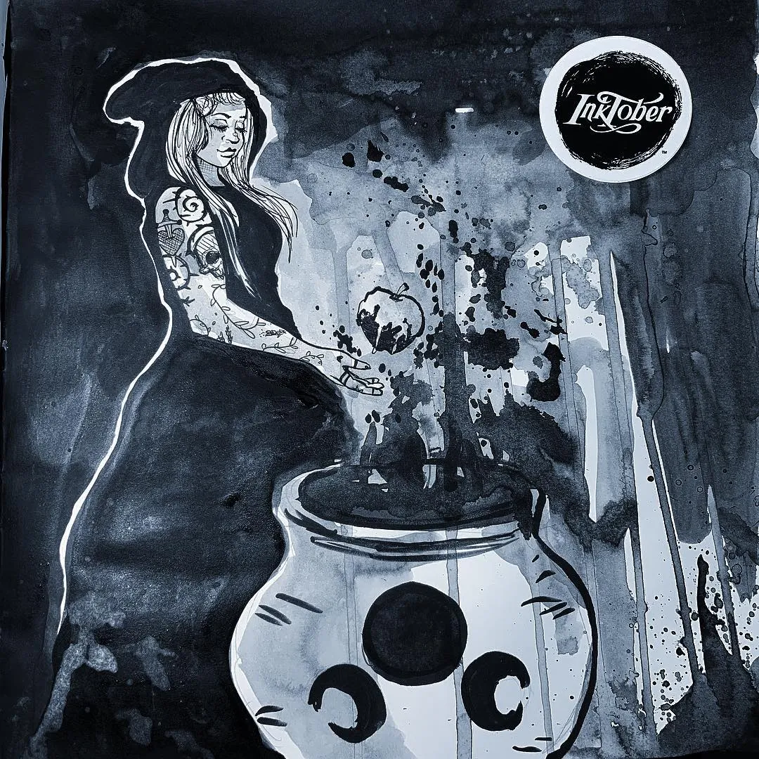 I’ll be following this years prompt! Day 01 is Poisonous It’s finally October!! Ink done in my new 10in x 10in with art materials from
