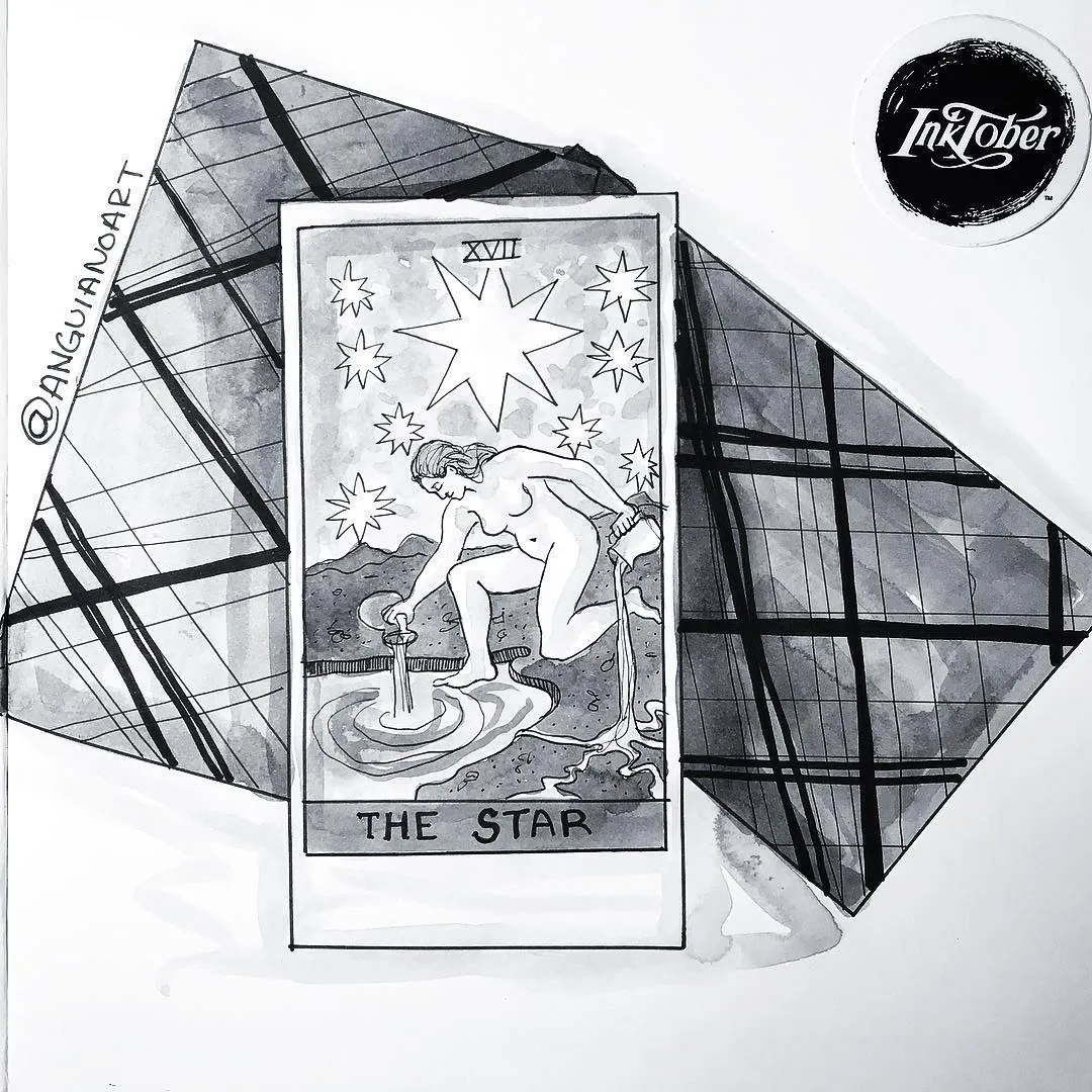 Inktober Day 08, Star. ️ The tarot has had some interesting art/symbols over the years, and it has interested me ever since I learned about it. who here is also fascinated by the tarot?!