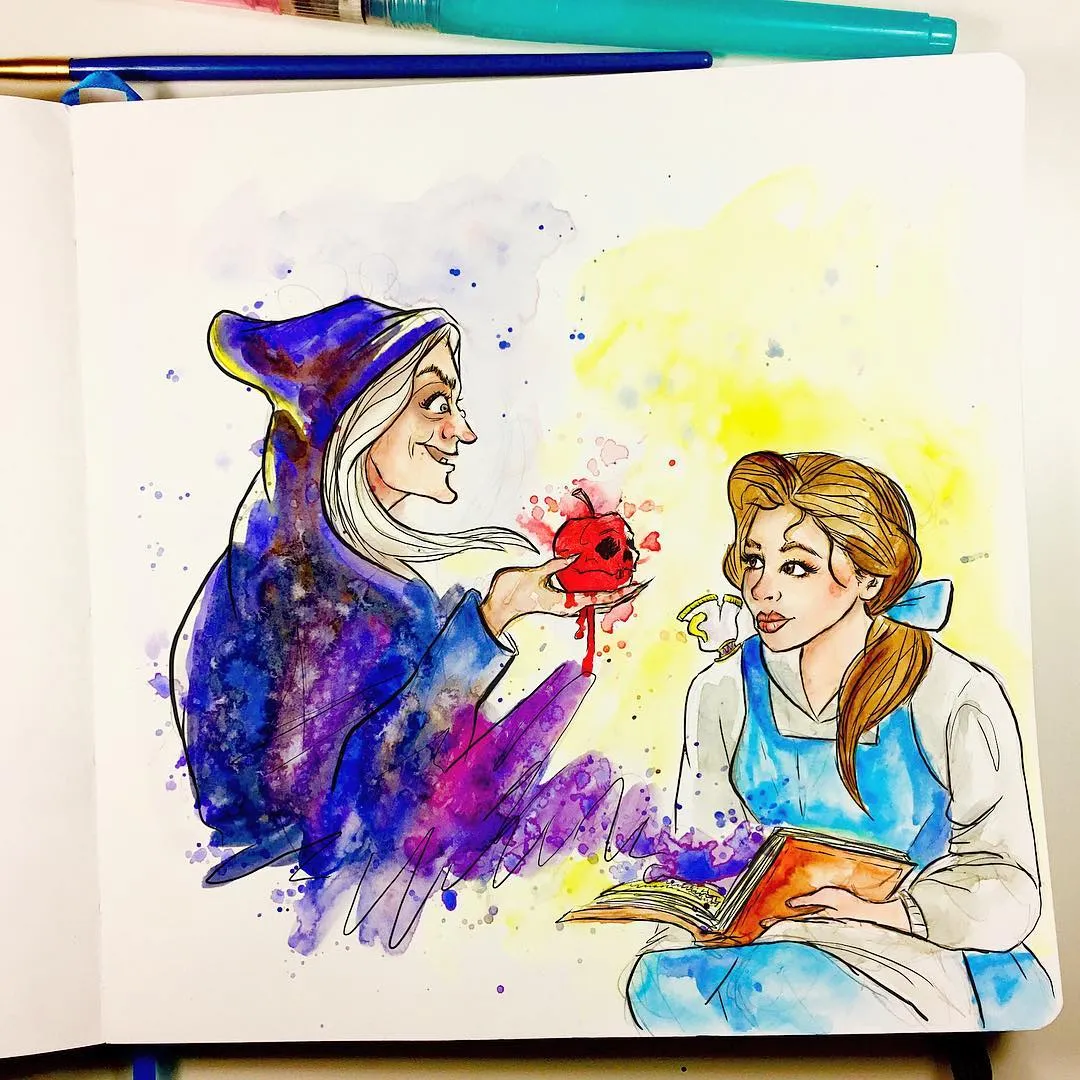 Just one bite Belle! (She’s Reading Snow White) Today’s Doodle ‍ the Black outline was done on procreate