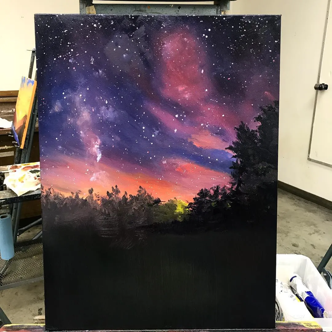Oil piece titled "Landscape for Oil Painting Class ‍ late night art classes!" by Anguiano Art