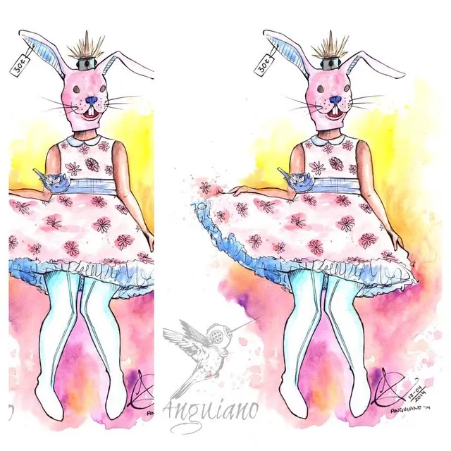 "Lola...And the 30cent Bunny Mask", a piece by Anguiano Art from the Instagram archive