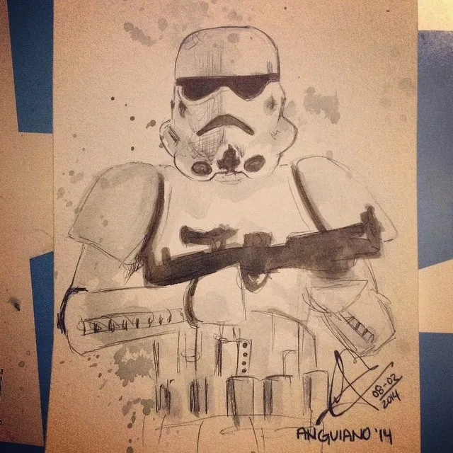 Mini Storm Trooper 5in x 7in watercolor and ink