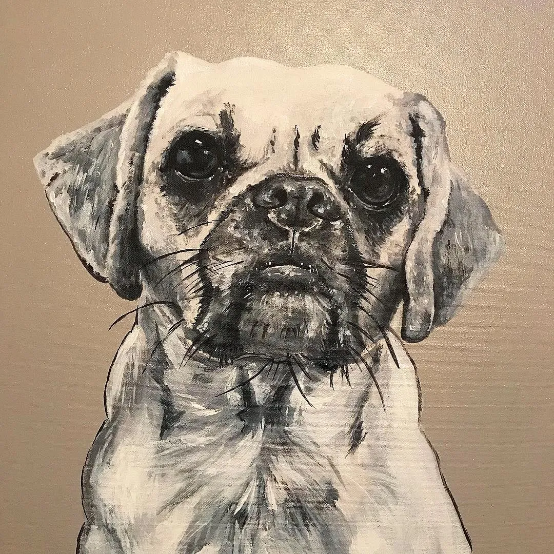 I’ve been healing from an ankle injury, but I finally had time to finish my dog’s Mona painting. This is white and black acrylic on stretched canvas ‍