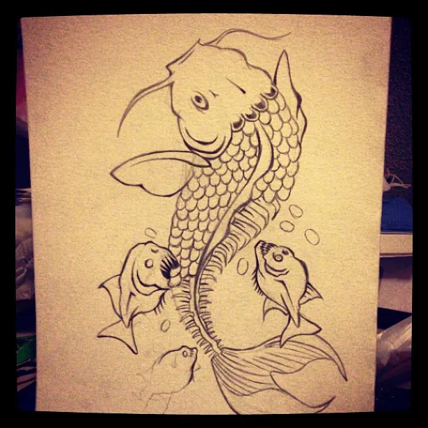 Sketching a Koi fish tattoo design for my cousin