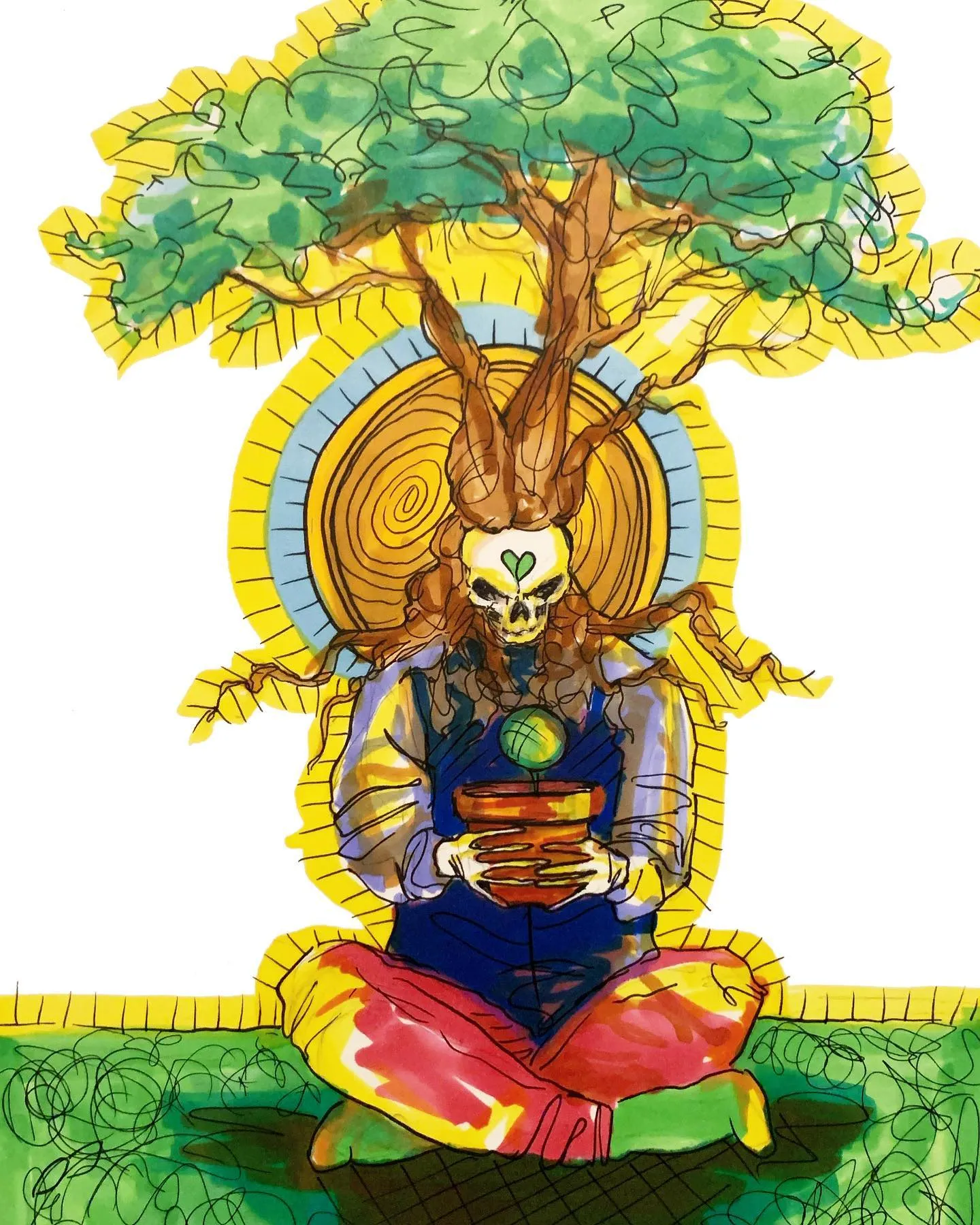 Spirituality of Wood...response to one of my peers research for the sculpture class. Alcohol markers on Bristol paper