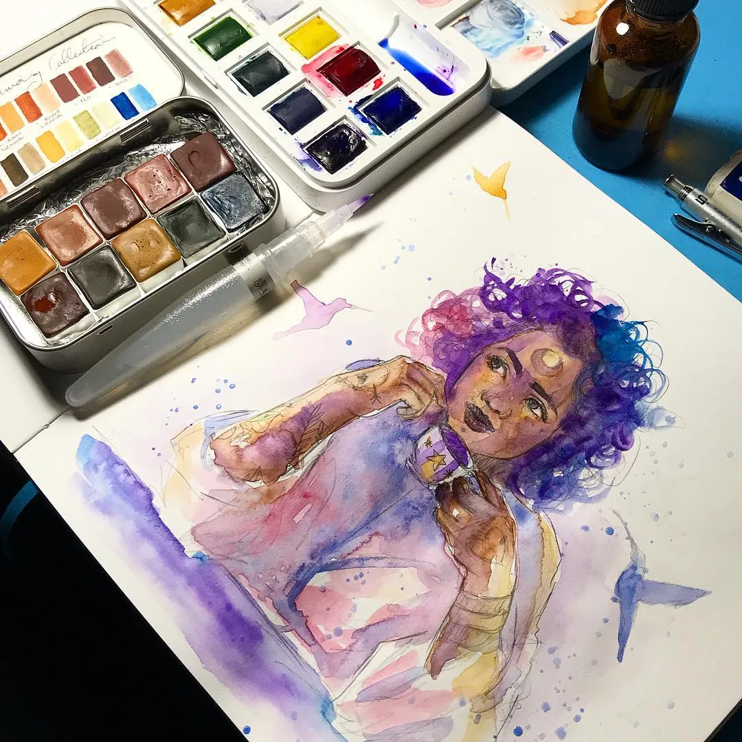 "Tea Time with my magical friend ‍️‍️‍", a piece by Anguiano Art from the Instagram archive