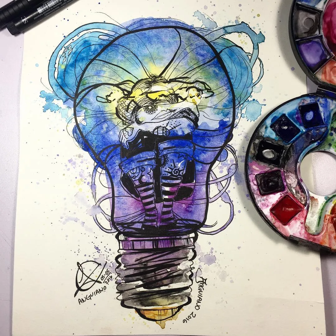 "The Ideas are Mine" quick watercolor and ink doodle