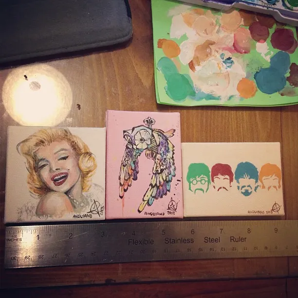 Three Mini Canvas, Marilyn, Toy Owl, The Beatles