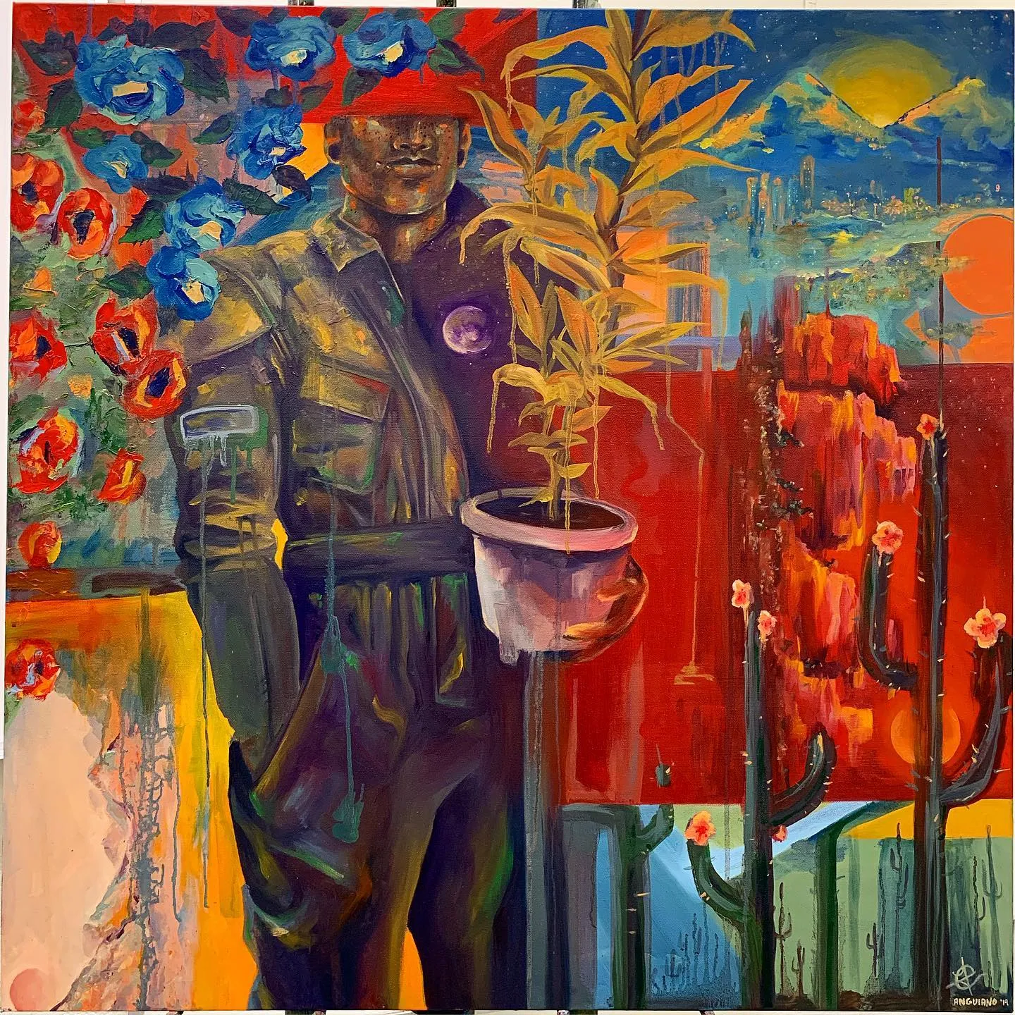 “Trying to fit in” oil on 3’ x 3’ stretched canvas. Part 1 of the final project for painting class